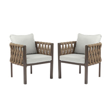 Load image into Gallery viewer, 2 Pieces Outdoor Metal Patio Club Chair, Patio Furniture Arm Chair With Cushion, Modern Outdoor Furniture Deep Seating For Porch, Garden, Backyard, Balcony - Brown / Light Gray