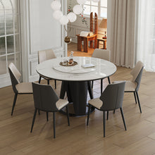 Load image into Gallery viewer, Modern Sintered Stone Dining Table With Round Turntable And Metal Pedestal - White