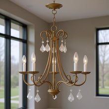 Load image into Gallery viewer, 22" Five Light Dimmable Chandelier With Shades - Antiqued Gold