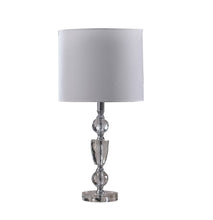 Load image into Gallery viewer, 24" Clear And Silver Faux Crystal And Metal Table Lamp With White Drum Shade