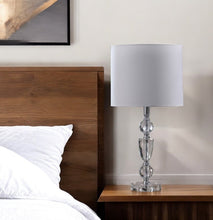 Load image into Gallery viewer, 24" Clear And Silver Faux Crystal And Metal Table Lamp With White Drum Shade