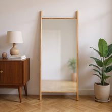 Load image into Gallery viewer, 71" Solid Wood Ladder Leaning Framed Full Length Mirror - Natural