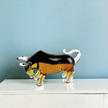 Load image into Gallery viewer, Murano Bull Figurine Tabletop Sculpture (376106) - Clear / Brown / Black