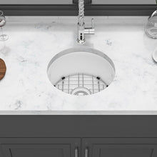 Load image into Gallery viewer, Ceramic Circular Kitchen Sink With Drain Assembly And Bottom Grid, 18" Dual Mount - White