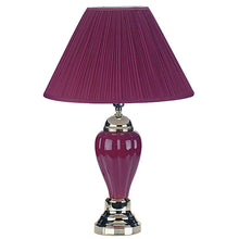 Load image into Gallery viewer, 27" Silver Ceramic Bedside Table Lamp With Magenta Empire Shade