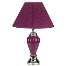 Load image into Gallery viewer, 27" Silver Ceramic Bedside Table Lamp With Magenta Empire Shade