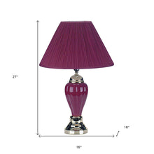 Load image into Gallery viewer, 27" Silver Ceramic Bedside Table Lamp With Magenta Empire Shade