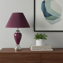 Load image into Gallery viewer, 27" Silver Ceramic Bedside Table Lamp With Magenta Empire Shade