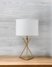Load image into Gallery viewer, Contemporary Gold Geo Table Lamp with White Shade