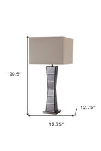 Load image into Gallery viewer, Black Glass Tower Table Lamp with Beige Fabric Shade
