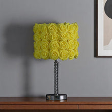 Load image into Gallery viewer, 18" Silver Bedside Table Lamp With Yellow Flowers Drum Shade