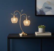 Load image into Gallery viewer, 17" Gold Two Light Bedside Table Lamp With Clear Novelty Shade