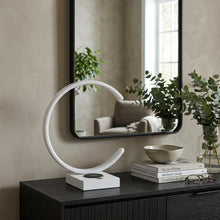 Load image into Gallery viewer, 14" White Metal LED with USB Wireless Charger Table Lamp