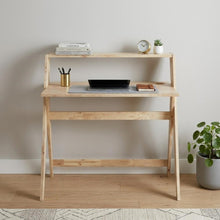 Load image into Gallery viewer, 37" Natural Solid Wood Writing Desk With Shelf