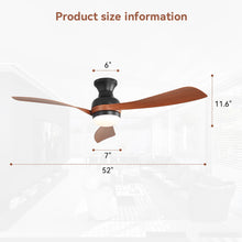 Load image into Gallery viewer, Ceiling Fan With Remote Controlled LED Light, 3 Blades, Reversible DC Motor, 6 Speeds, Dimmable, Flush Mount - Black