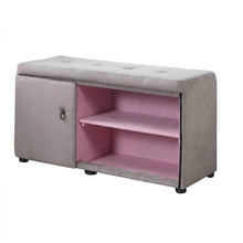 Load image into Gallery viewer, Light Gray and Pink Tufted Shoe Storage Bench