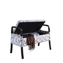 Load image into Gallery viewer, 17" Dark Brown And Blue Upholstered 100% Polyester Floral Entryway Bench With Flip Top