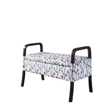 Load image into Gallery viewer, 17" Dark Brown And Blue Upholstered 100% Polyester Floral Entryway Bench With Flip Top