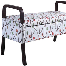 Load image into Gallery viewer, 17" Dark Brown And Blue Upholstered 100% Polyester Floral Entryway Bench With Flip Top