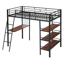 Load image into Gallery viewer, Loft Metal Bed With 3 Layers Of Shelves And Desk, Stylish Metal Frame Bed With board