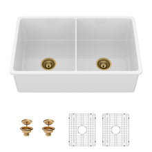 Load image into Gallery viewer, 32" Undermount Double Bowl Kitchen Sink Rectangular Deep Dual Bas With Grids - White