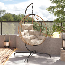 Load image into Gallery viewer, Sora - Outdoor Patio Wicker Hanging Chair With Stand - Beige / Brown