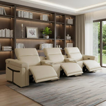 Load image into Gallery viewer, Top Grain Leather Reclining Metal USB Sofa (720364) - Beige