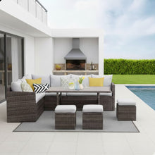 Load image into Gallery viewer, 7 Piece Outdoor Dining Set With Cushions, Modular Sectional Sofa And Table