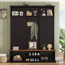 Load image into Gallery viewer, Entryway Hall Tree With Bench, 3 Top Cubbies & Bottom Storage Space
