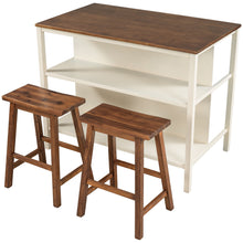 Load image into Gallery viewer, Rustic 3 Piece Stationary Kitchen Island Set With 2 Seatings, With 2 Open Shelves