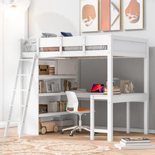 Load image into Gallery viewer, Modern Loft Bed With Desk And Shelves