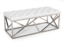 Load image into Gallery viewer, 48" White and Silver Tufted Faux Leather Upholstered Bench