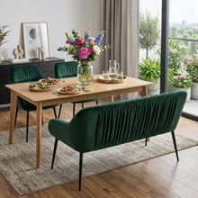 Load image into Gallery viewer, 56" Green and Black Velvet Upholstered Dining Bench