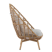 Load image into Gallery viewer, Ellis - Outdoor Wicker High Back Lounge Chair, Teak Finished Leg - Light Brown / Beige