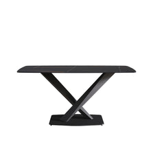 Load image into Gallery viewer, 63" Artificial Stone Black Curved Black Metal Leg Dining Table - Black