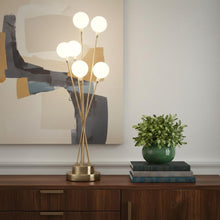 Load image into Gallery viewer, 28" Yellow Gold Six Light Globe Desk or Table Lamp
