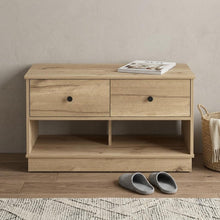 Load image into Gallery viewer, 36" Natural and Oak Wood Storage Bench With Drawers Shoe Storage And Shelves
