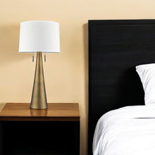 Load image into Gallery viewer, Metal Two Light Table Lamp With White Empire Shade - Brass
