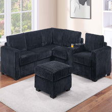 Load image into Gallery viewer, Contemporary L-Shaped Sectional Set With USB Console & Ottoman