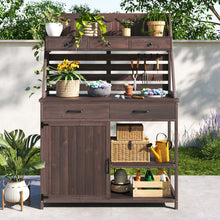 Load image into Gallery viewer, Potting Bench With 5 Drawer Storage And Slatted Back Panel, Garden Workstation - Brown