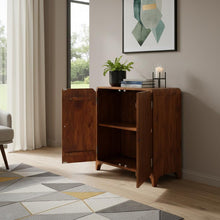 Load image into Gallery viewer, 32" Solid Wood Scallop Edge Accent Cabinet With Two Doors - Brown