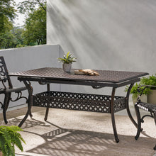 Load image into Gallery viewer, Outdoor Expandable Dining Table With Umbrella Holder, Lattice Pattern And Curved Legs - Black