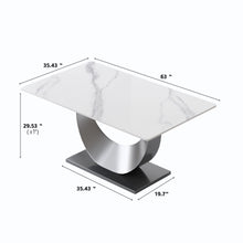 Load image into Gallery viewer, 63" Modern Artificial Stone Crescent-Shaped Metal Legs, Can Accommodate 6-8 People - White / Black