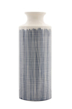 Load image into Gallery viewer, Geometric Cylinder Floor Vase - Blue / White