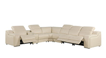 Load image into Gallery viewer, Italian Leather Power Reclining Curved 7 Piece Corner Sectional With Console - Beige