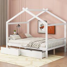 Load image into Gallery viewer, House Style Platform Bed With Headboard, Footboard, 2 Drawers, And Roof Design
