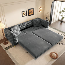 Load image into Gallery viewer, 3 In 1 Convertible Sleeper, Deep Seat Pull Out Sofa Bed, Button Tufted