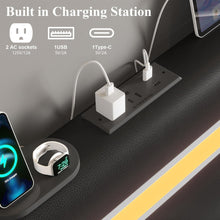 Load image into Gallery viewer, Wingback Upholstered Bed Frame With LED Lights, Charging Station