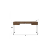 Load image into Gallery viewer, 62" Brown and Silver Writing Desk With Four Drawers