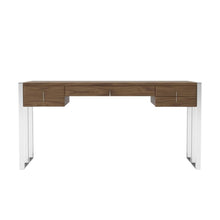 Load image into Gallery viewer, 62" Brown and Silver Writing Desk With Four Drawers